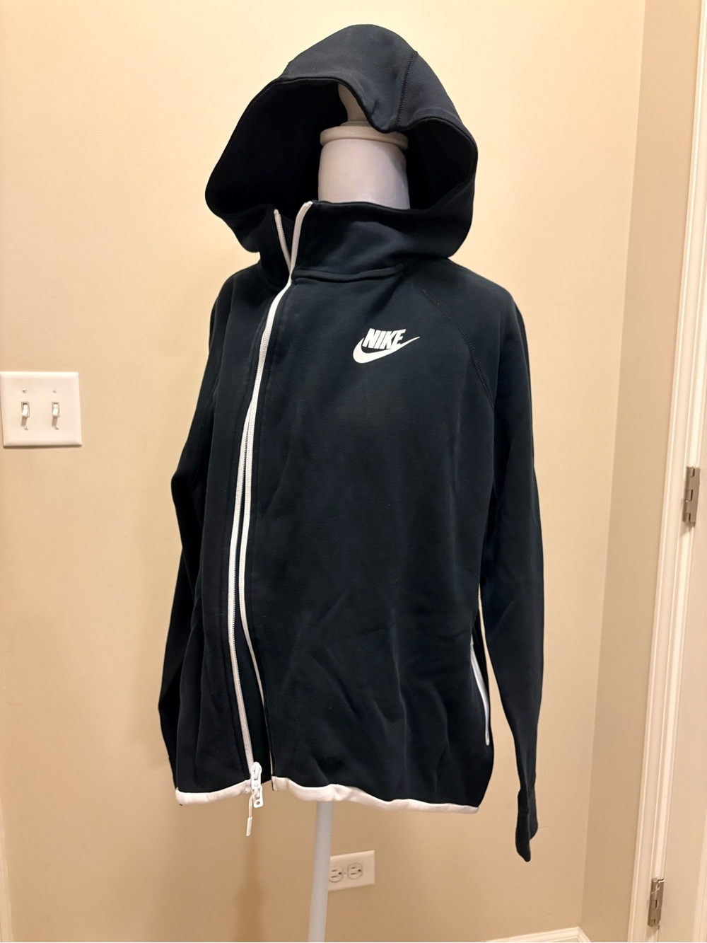 Nike Black Hooded sweatshirt Jacket with White Trim